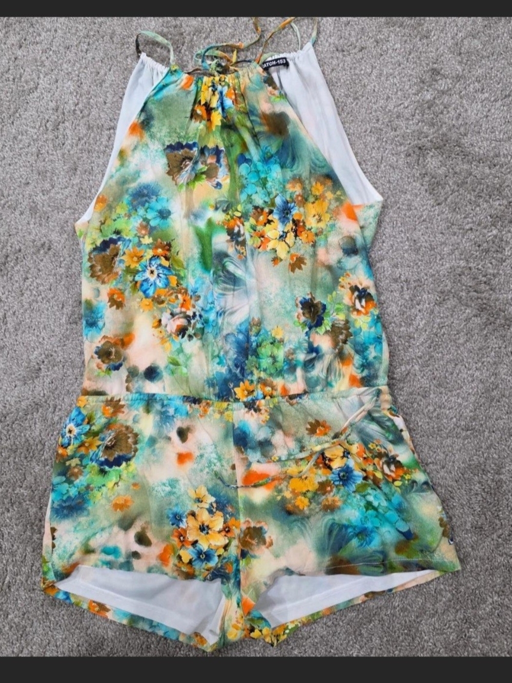 Floral Halter Romper - Multi Green/Blue Print